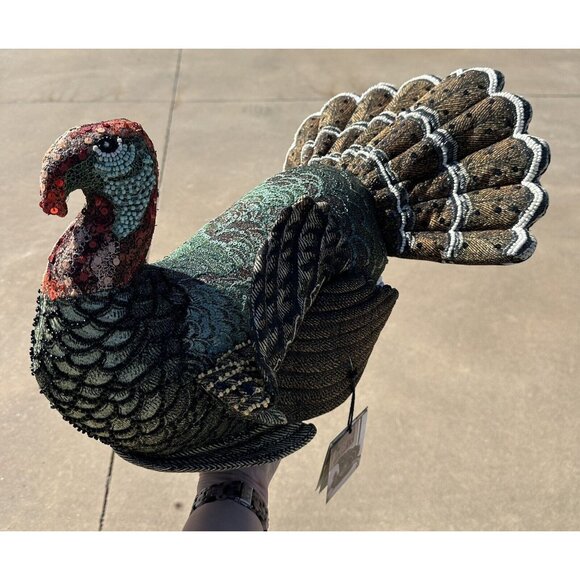 John Derian 2024 Turkey Pillow Beaded Embellished 16"x15" Plush - Picture 7 of 7